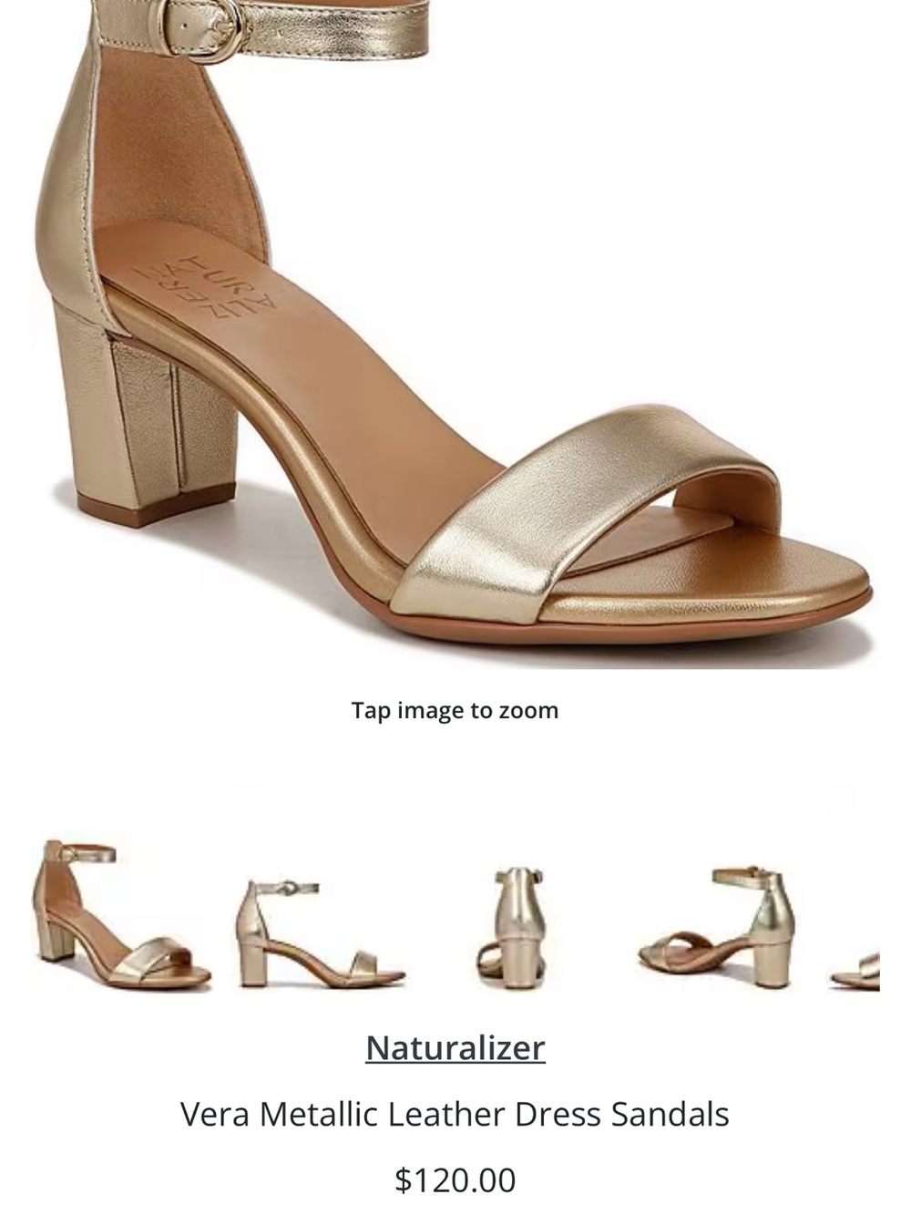 Naturalizer Vera Metallic Leather Ankle-Strap Sandals — Gold